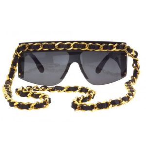 VINTAGE CHANEL GOLD AND BLACK CHAIN SUNGLASSES