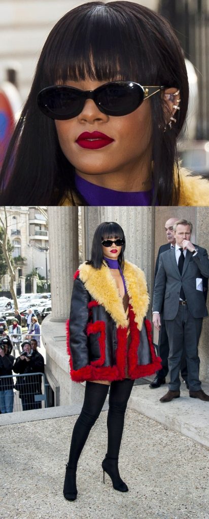 Rihanna Wears Depuis 1924 Vintage Versace Sunglasses at Miu Miu Fashion