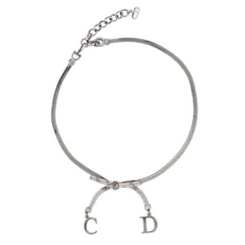 CHRISTIAN DIOR BOW CHOKER NECKLACE SILVER