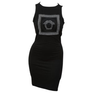 VERSACE JEANS COUTURE BLACK BODY CON DRESS WITH MEDUSA